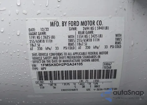 2023 Ford Explorer Xlt из США, поврежденный, VIN 1FMSK8DH2PGA24105